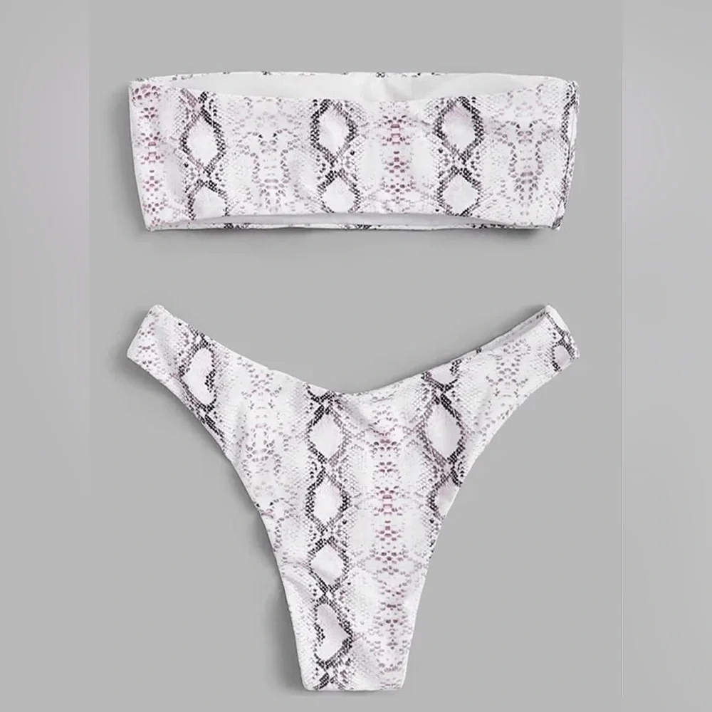 Two Piece Bikini‎ Set Python Full Coverage Swimsuit Tummy Control Padded NWOT L